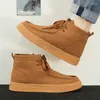 Casual skor retro brun för män ankelstövlar hög toppmäns vinter sneakers bekväm mocka läder chaussure hommes