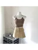 Kjolar kvinnor khaki a-line mini kjol vintage y2k med bälte harajuku koreansk mode emo 2000-tal trashy kläder 2024