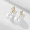 Dangle Earrings FULSUN Trendy Cubic Zirconia Rhombus Mother Of Pearl Ball 925 Sterling Silver 14K Gold Plated Fine Jewellery Women