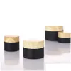 Packing Bottles Wholesale 5G-50G Black Frosted Glass Jar Cream Round Cosmetic Jars Hand Face Bottle With Wood Grain Er Drop Delivery O Dhws7