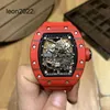 Designer RM Wristwatch Mill Wine Barrel Watch Millr RM035 Series 2824 Rouges de fibre de carbone rouge automatique montre Watchs Designer Imperproof Kvax