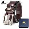 Belts Bison Denim Retro Men's Jeans Alloy Pin Buckle Cowhide Genuine Leather Vintage Waistband Strap Belt For Male And Gift Box