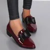 Casual Shoes Spring Autumn Women Bowtie Loafers Patent Leather Women's Low Heels glider på skor Kvinnliga tå Tjock häl Zapatos
