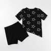 Set di abbigliamento per bambini abbigliamento estivo magliette e pantaloncini in oro nero/argento da stella da stella abbigliamento e ragazze abiti rotondi a maniche corte shirtsl2405