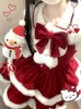 Werkjurken Reddachic Velvet Red Women 2-delige set Sailor Collar Blouse Shirt Bow Stitch Pom Mini Dress Winter Bur Tim Lolita JSK