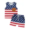 Set di abbigliamento SEEVELESSO Summer Children Case Set di canotte tasca con stampa a strisce con cortometraggi 2 pezzi Outfit per bambini per l'indipendenza