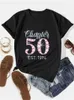 T-shirt pour femmes Y2k Slves Shirt T-shirt Summer NOUVEAU CHAPITRE 50 EST 1972 50th Birthday Gift Letter Imprimé t Casual Round Neck Womens Top Y240509