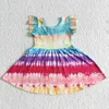 Clothing Sets Fashion Baby Girls Colorful Dress With Flying Sleeves Round Neck Big Skirt Wholesale Boutique Children Clothes