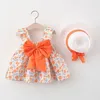 Robes de fille Summer Baby Girl's Small Flower Imprimer coffre arc quotidien décontracté avec chapeau