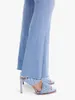 Jeans de femmes European et Américain Bleu clair pour les femmes 2024 Pantalon Elastic Elastic Slim Daisy Broidered Ragged Edge