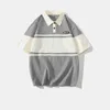 Męskie polo japońskie splicing letnie męskie modne luźne odzież marka odzieży w stylu Hongkongu wgniecenie koszulka z krótkim rękawem koszulka polo Q240509