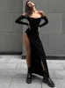 Basic Casual Dresses TARUXY Side Slits Slim Sexy Dress For Women Bodycon Backless Off Shoulder Dress Femme Party Black Temperament Maxi Dresses Woman Y240509