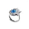 Cluster anneaux somptueux rings ouverts ovales bleu vif 925 argent sterling assisté de bijoux d'anniversaire