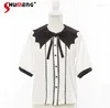 Bluzki damskie Słodka łuk dla kobiet 2024 Lato japoński styl uroczy biały top lolita wszechstronny krótki rękaw bluzka bluzka bluzka