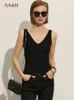 Amii minimalisme Summer Womens Camisole Tops Office Lady Solid V-Neck Sexy Slim Vest Girls Tank Streetwear Tops 12321058 240509