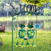 Hongland Outdoor Solar Lights, Frog Swing Garden Decor, Kikker Decoratief belang met welkom bord voor landschapspatio -tuin (48 inch)