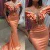 Aso ebi 2022 Arabische plus size mermaid pure nek avondjurken kralen kristallen satijn prom formal feest tweede receptie jurken b0813g0 220r