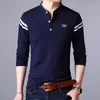 Heren Polos Mens Modieuze zomer met lange mouwen Polo T-shirt Casual katoen Ademend Top Stand Up Up Collar Koreaans comfortabel shirt Q240509