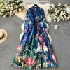 Lässige Kleider 2024 Frauen Vintage Long Dress Print A-Line Ruffen elegante Floralparty Damen Robe Vestidos