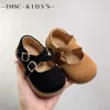 Sneakers Girls Corée Version Single Shoe 2024 Spring New Cross Princess Shoes Baby Girl Plux Leather Soft Sole Velcro Small H240510