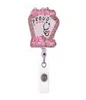 Modenyckelringar söta rosa rhinestone infällbara ID -hållare för sjuksköterskans namntillbehörsmärke med alligator clip5890384