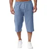 Heren shorts Summer Casual katoen gemengd lange elastische taille losse pocket trekking 3/4 lengte dagelijkse straatkleding