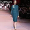 Casual Dresses Ilyboojun Spring Women's Dress Standing Collar Long Sleeped Pärled paljetter Flower Pendlar Elegant Package Hip Lace