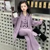 Ensembles de vêtements 2024 Korea Style Girls 3 PCS Set Blazer Vest Long Pantal