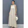 Robes décontractées Qing Mo abricot 2024 SUMMER SECKER SECHED SHAED SCHELTHER LANGE ROBE Couleur solide élégante Femme ZXY030