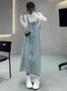 Robes décontractées Femme Strap Denim Fashion Korean Style lâche Design All-Match College Leisure MIDI MIDI VILTAGE SEPLES