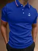 Polo's voor heren ankerpatroon Gedrukte heren Casual knop Katoenpolo -shirt met korte mouwen met korte mouwen Top Q240509