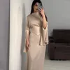 Casual Dresses 2024 Spring Long Sleeves Champagne Prom Vintage Court Style Satin Modest Arabic Mulism Evening Gowns Formal Party Dress