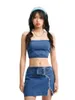 Work Dresses Women Crop Top And Jean Denim Skirt Set Backless Bandeau Tube Short Skirts Suit Club