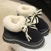 Chaussures décontractées Femmes 2024 Spring High Heels Femmes Bottes de neige Furry Bottom Lovely Bow Platform Cloud Street Lightweight Lady Cotton