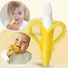 Xv51 tänder leksaker baby silikon träning tandborste fri från bisfenol en bananformad kassaskåp för små barn tänder tugga leksaker tandringar baby gåvor d240509