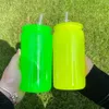 Bereit, Neon farbenfrohe 16 Unzen Glasbier mit PP Plastikdeckel leere Sublimation kaltes Getränk Neon 16oz Dose geformte Trinkgläser für UV -DTF -Wickeln