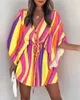 Robes sexy urbaines Femmes Sexy V-cou mini-robe Summer Casual Imprimer Bat Aile manche robe Womens Preeted Beach Party Robe Gest D240510