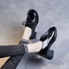 Dress Shoes 2024 Spring And Autumn British Style Coarse Heel High Lacing Top Layer Cow Lacquer Leather Versatile Women's Singles