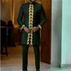 Kaftan Mens Kaunda pak ronde nek longsleeveved top pant African mannelijke traditionele outfit slijtage 2 stks kleding trouwsets casual 240426