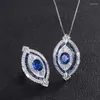 Pendientes de collar Set de la forma del ojo del caballo rojo zafiro azul zafiro cúbico cúbico cristal colgante joyería de anillo ajustable joyería