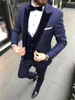 Męskie garnitury moda niebieska formalna mężczyzna ślub Tuxedo Prom Slim Fit Blazers Hombre Wysokiej jakości niestandardowy 3 -częściowy zestaw zestaw Homme