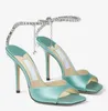 Sommardesigner Sandaler Kvinnor Skor Luxury Saeda Sandal Ankle Straps With Crystal Embelling Open Toes Stiletto Heel EU35-43 med Box Wedding