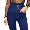 Women's Jeans LIBERJOG Women Blue Elastic High Waist Row Buckle Back Band Lace Up Denim Pencil Pants Female Multi-size Spring Autumn