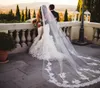 Vintage Catedral Wedding Véils com apliques de renda de pente brancos Tulle de marfim romântico Véu de noiva longo4387545