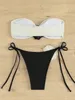 SEXY 3D Floral Designer Bikini Set 2024 Bandeau Push Up Bra Black White Patchwork Micro MAINEMENT SUIRMINATION SUILEM