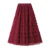 Skirts Korean Style Fashion Ladies Ruffle Tulle Women Spring Summer Tiered Cake Skirt Black White Red Pink Green Blue Long