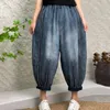 Женские джинсы Женщины случайный летний этнический стиль вымытый литературные простые брюки капри