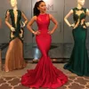 Simple Mermaid Prom Eveing Gowns Red Pageant Gowns 2017 Trumpet Celebrity Dress Evening Dresses Sleeveless Jewel Neck Customize 0510