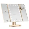 Kompakta speglar 22 Lamp Makeup Mirror Desktop LED Pekskärm 1x/2x/3x/10x förstoringsglasventil Högupplöst Q240509