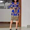 Платье модного печати талию женское этническое стиль упаковка хип-юбка V-образное вырезок туго